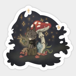 Witchy Cat Under A Mushroom Sticker